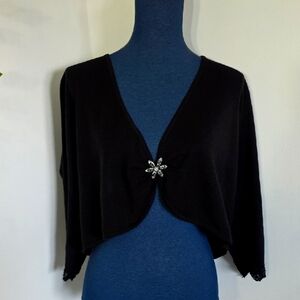 Lane Bryant Dressy Black Knit Cardigan Shrug with Rhinestone Clasp